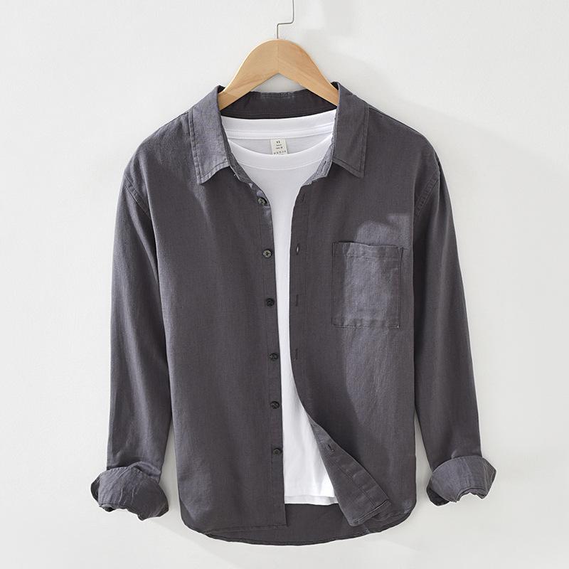 Men' Casual Shirts Men Clothing 2023 Spring Cotton Linen Long-sleeved Shirt Youth Loose Camisas Para Hombre, Gray 
Men' Casual Shirts Men Clothing 2023 Spring Cotton Linen Long-sleeved Shirt Youth Loose Camisas Para Hombre, Gray
