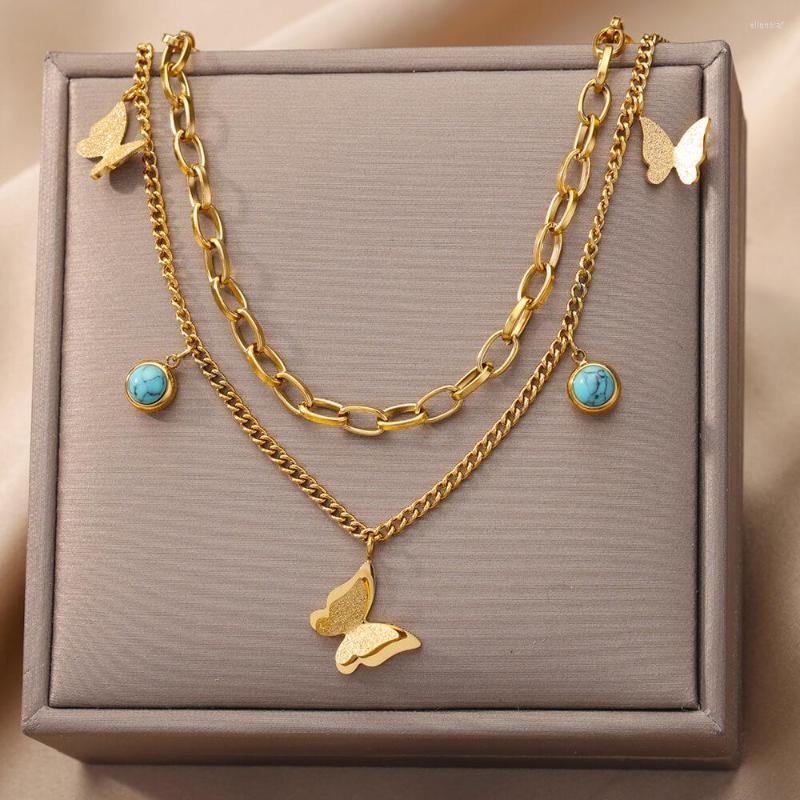Chains Multilayer Butterfly Pendant Necklaces For Women Stainless Steel Gold Plated Vintage Insect Charm Necklace Wedding Jewelry
Chains Multilayer Butterfly Pendant Necklaces For Women Stainless Steel Gold Plated Vintage Insect Charm Necklace Wedding Jewelry