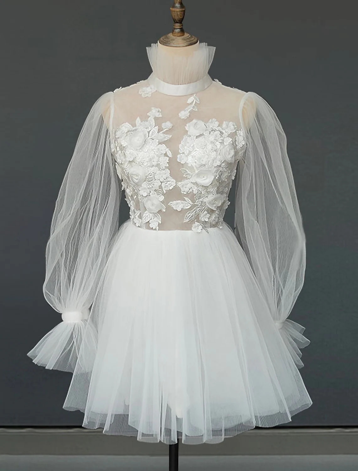 Sexy Wedding Dress 2023 Short A-Line Princess Long Sleeve High Neck Lace Flowers Bride Party Gowns Bridal Shower Robe De Mariage Boho