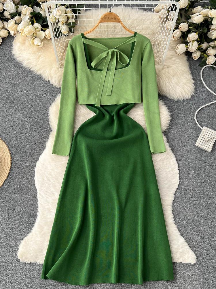 Work Dresses Women Autumn Winter 2023 Dress Suit Long-sleeved Square Neck Regular Short T-shirt Waist Slim Sling Vestidos Chiffon D1969, Green
Work Dresses Women Autumn Winter 2023 Dress Suit Long-sleeved Square Neck Regular Short T-shirt Waist Slim Sling Vestidos Chiffon D1969, Green