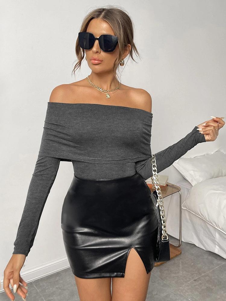 Women' T Shirts Off Shoulder Solid Color Bodycon Long Sleeve Tee Autumn Elegant Tight Exotic Party Club Luxury Sexy Fashion T-shirts Women, Dark gray
Women' T Shirts Off Shoulder Solid Color Bodycon Long Sleeve Tee Autumn Elegant Tight Exotic Party Club Luxury Sexy Fashion T-shirts Women, Dark gray