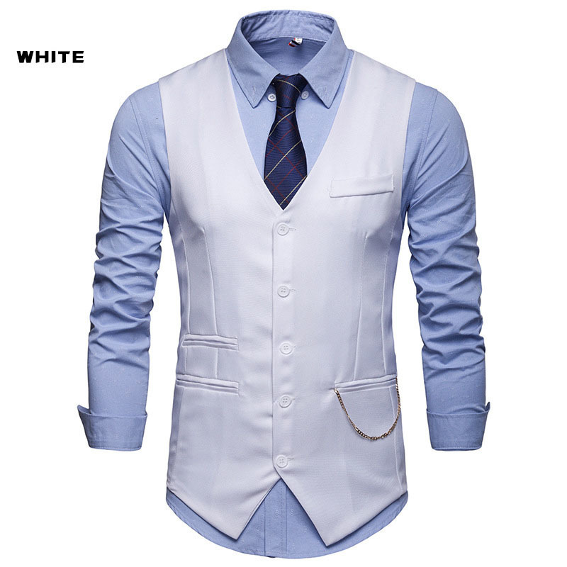 Men's Vests High Quality Men Suit Vest Waistcoat Chain Business Slim Groom Groomsman Wedding Men's Dress Blazer Vests Formal Party V05 23031
