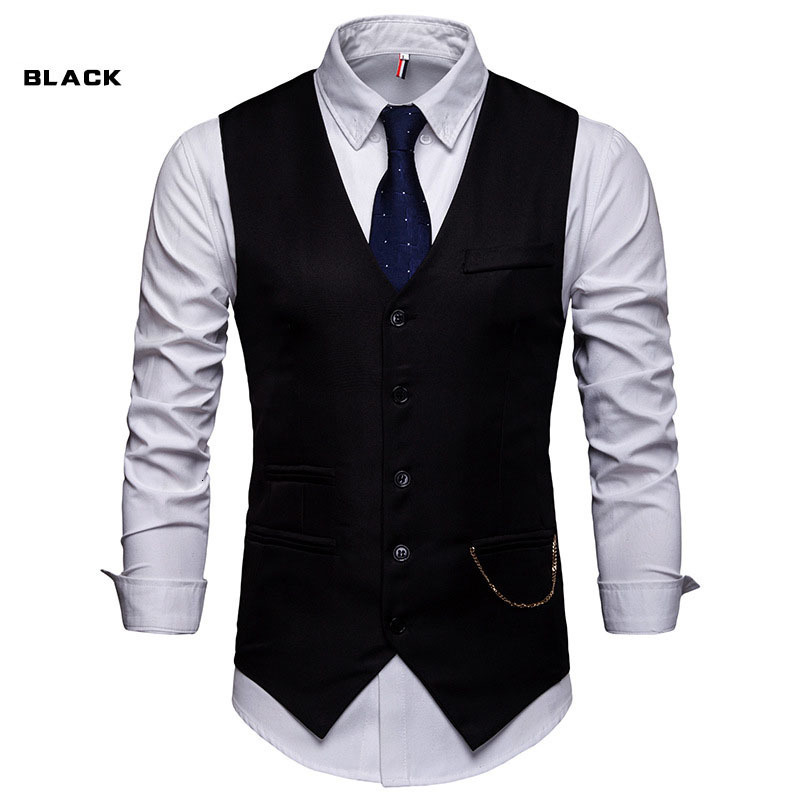 Men's Vests High Quality Men Suit Vest Waistcoat Chain Business Slim Groom Groomsman Wedding Men's Dress Blazer Vests Formal Party V05 23031