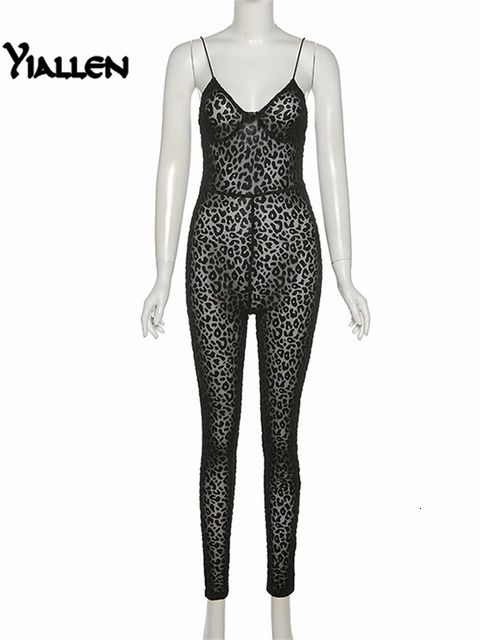 Women's Jumpsuits Rompers Yiallen Autumn Fashion Leopard Print Sexy V Neck Skinny Jumpsuits Women Sleeveless Backless Workout Female Rompers Acti