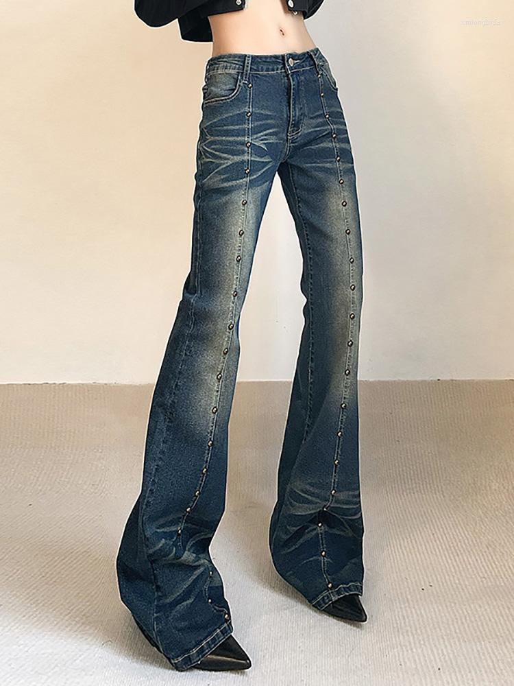 Women' Jeans Y2K Grunge Retro Rivets Trim Low Waist Flare Slim Women Vintage 90s Aesthetic Full Length Distressed Denim Pants, Blue
Women' Jeans Y2K Grunge Retro Rivets Trim Low Waist Flare Slim Women Vintage 90s Aesthetic Full Length Distressed Denim Pants, Blue