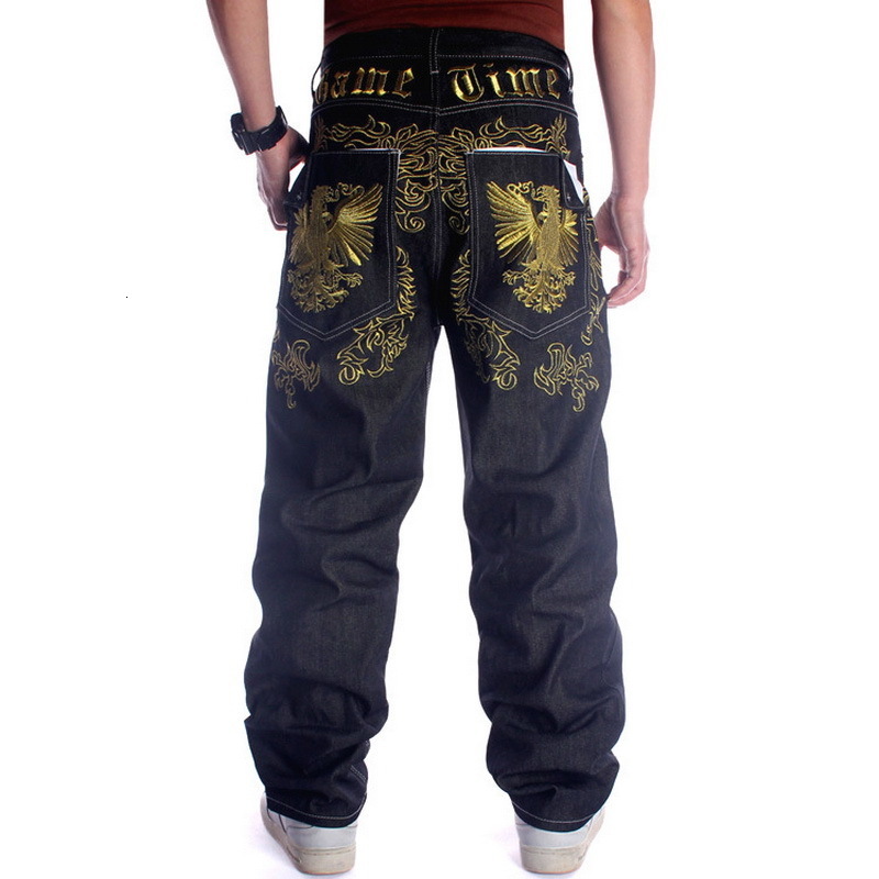 Men s Jeans Street Dance Wide Legs Baggy Men Fashion Embroidery Black Loose Board Denim Pants Male Rap Hip Hop Plus Size 30 230311