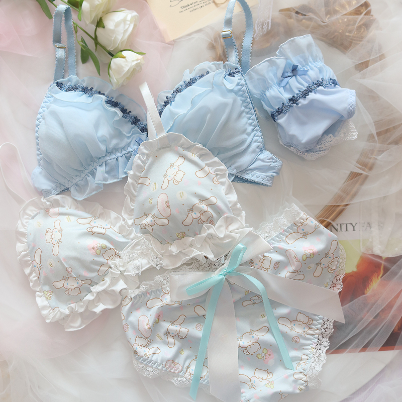 Bras Sets Summer Fresh Blue Bras Collection Japanese Lolita Girl Student Underwear Set Sweet Cute Small Bra and Panty Sets 230311
