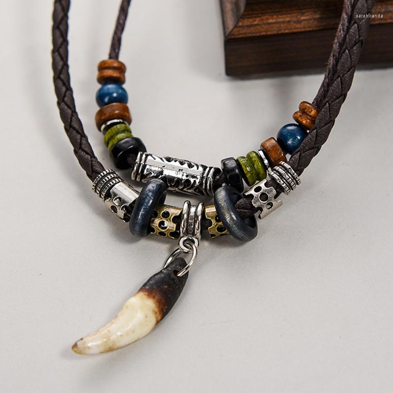 Choker Vintage Men's Wolf Tooth Pendant Necklace Double Layer Leather Rope Necklaces Ancient Tribe Prayer Beaded Charm Chains
Choker Vintage Men's Wolf Tooth Pendant Necklace Double Layer Leather Rope Necklaces Ancient Tribe Prayer Beaded Charm Chains