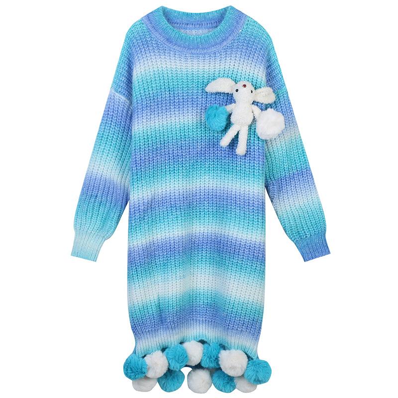 Casual Dresses Gradient Color Stripes Long-Sleeved Loose Lazy Wind Midi Knitted Sweater Dress Women Outer Autumn Winter 2023, Sky blue
Casual Dresses Gradient Color Stripes Long-Sleeved Loose Lazy Wind Midi Knitted Sweater Dress Women Outer Autumn Winter 2023, Sky blue