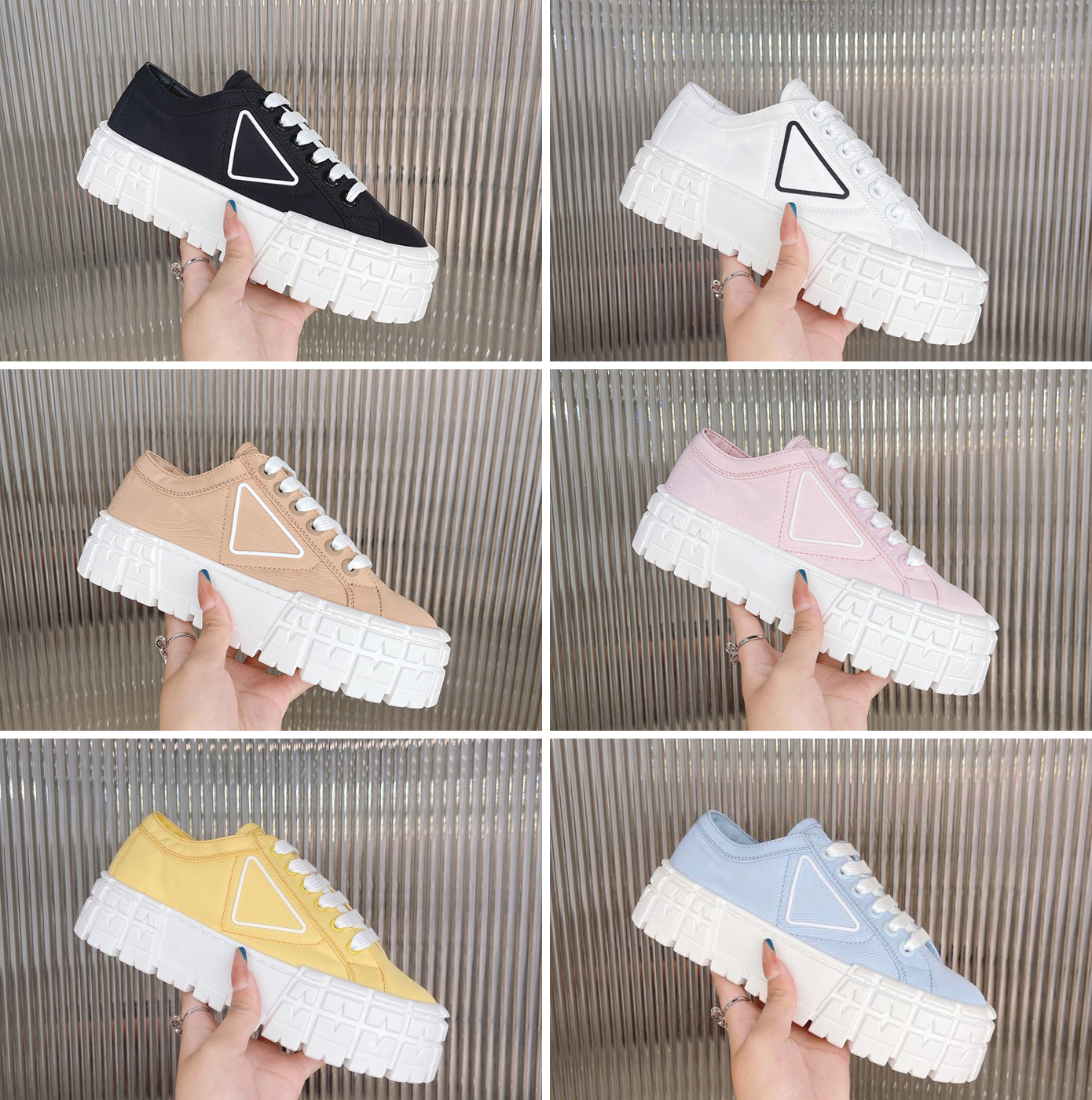 Double Wheel Casual Pradaa Shoes womens low Canvas thick bottom Pradas Sneakers black white alabaster pink desert woman top sneaker height increase Nylon Trainers
Double Wheel Casual Pradaa Shoes womens low Canvas thick bottom Pradas Sneakers black white alabaster pink desert woman top sneaker height increase Nylon Trainers