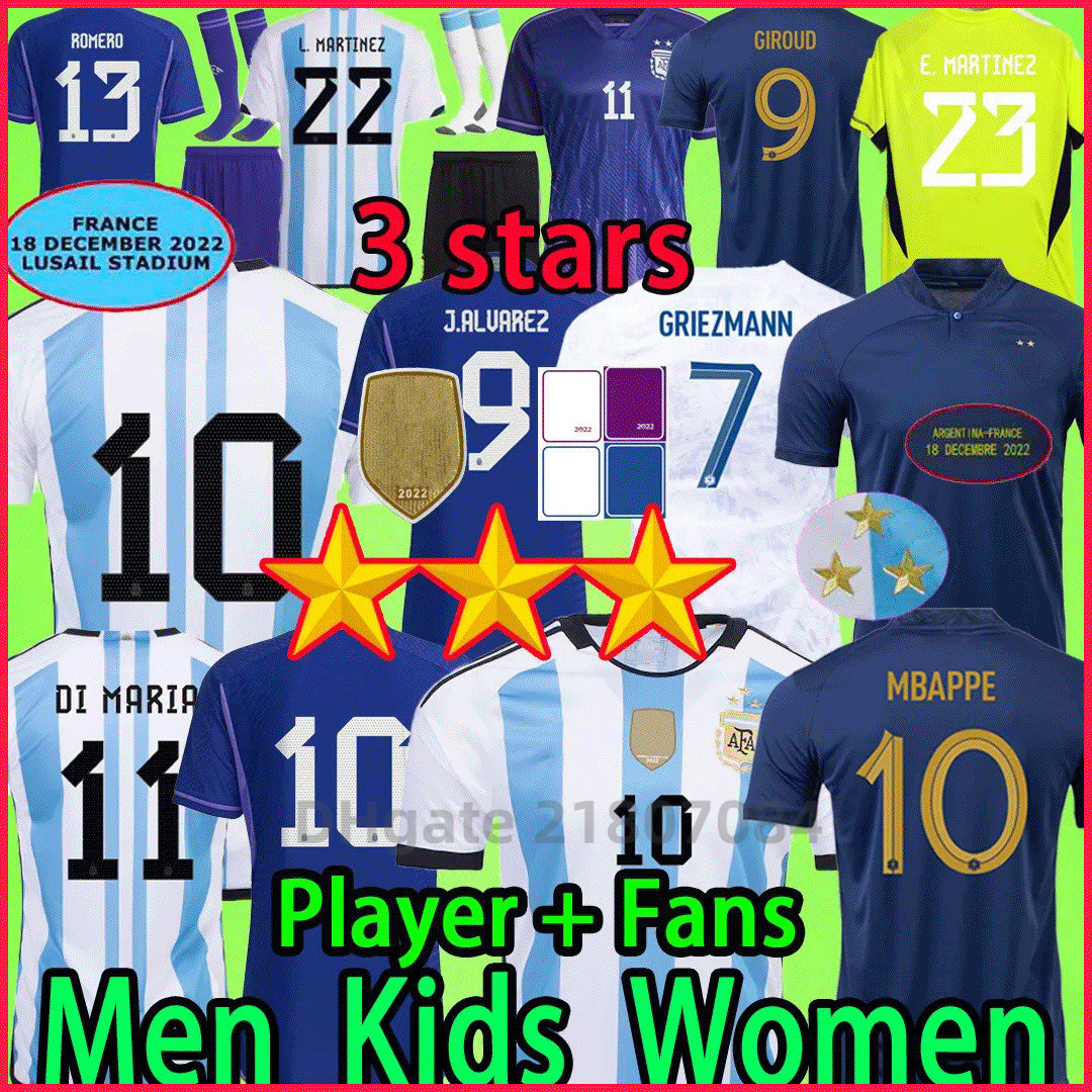 3 and 2 Stars Argentina Soccer Jerseys Finals MBAPPE France Maillots De Football Kids Kit Women 2022 MESSIS Player Version DI MARIA Goalkeeper Football Shirts, Men ( 3 star) player version
3 and 2 Stars Argentina Soccer Jerseys Finals MBAPPE France Maillots De Football Kids Kit Women 2022 MESSIS Player Version DI MARIA Goalkeeper Football Shirts, Men ( 3 star) player version