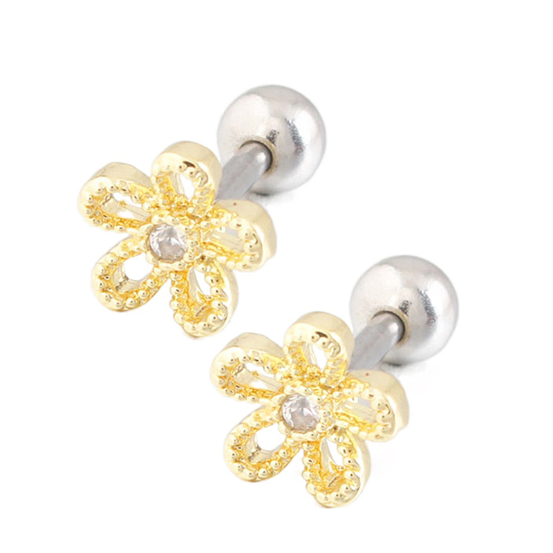 Women Charm Flower Screwback Stud Earring Ear Bone Nail Jewelry No Fading No Allergies Safe Sleeping Without Picking