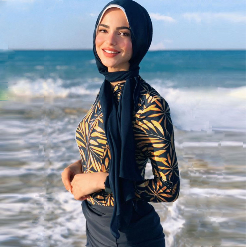 Swim wear Muslim Swimwear Women Modest Patchwork Hijab Long Sleeves Sport Swimsuit 3pcs Islamic Burkinis Wear Bathing Suit 230311