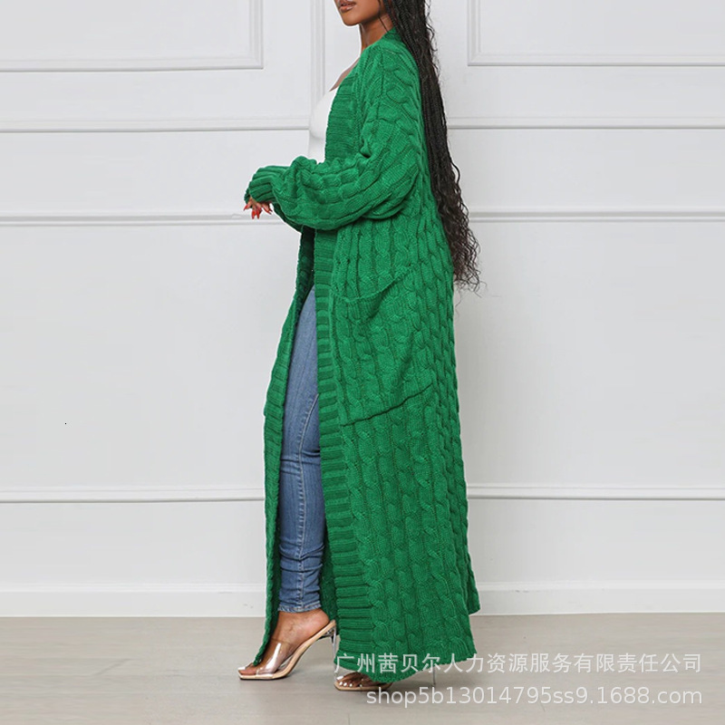 Women's Knits Tees Open Front Cable Knit Longline Cardigan Women Long Sleeve Loose Fashion Casual Knitwear Solid Color 230311