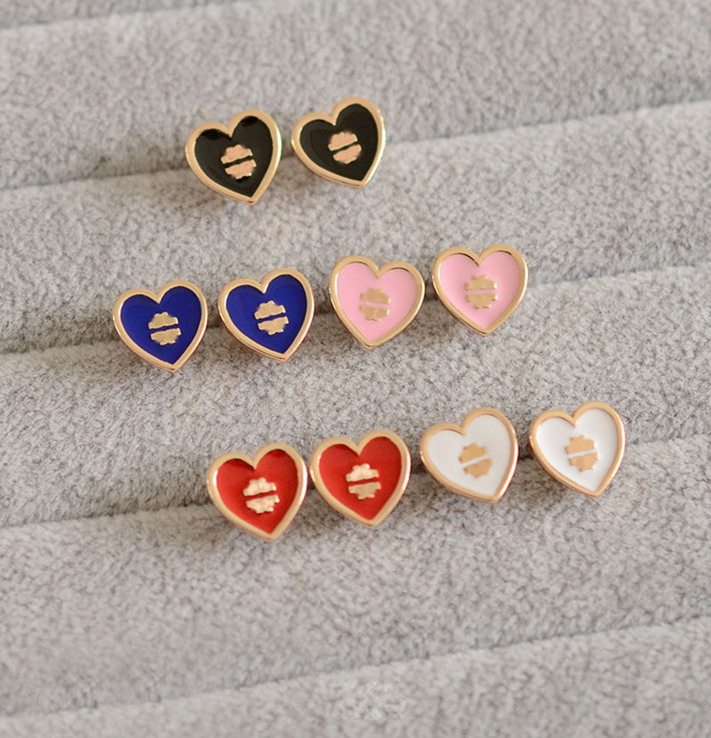 Fashion Enamel Love Heart Stud Earrings for Women Letter Charm Earrings Bride Wedding Jewelry Wholesale