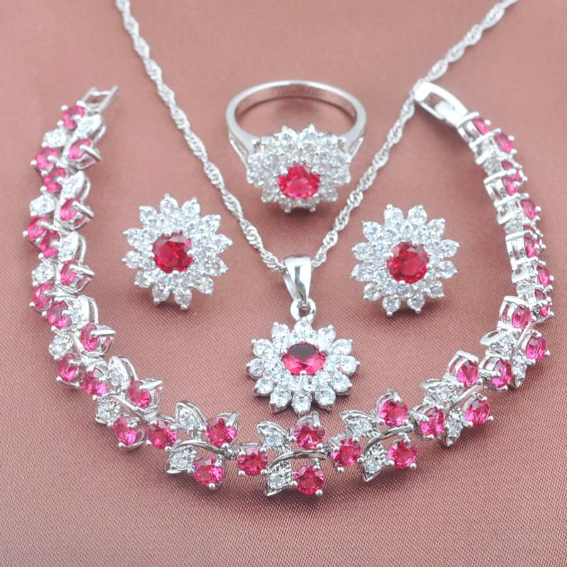 Necklace Earrings Set & Rose Red Zirconia Silver Plated Women's Flower Design Bracelet Pendant Ring YZ0150, Picture shown
Necklace Earrings Set & Rose Red Zirconia Silver Plated Women's Flower Design Bracelet Pendant Ring YZ0150, Picture shown