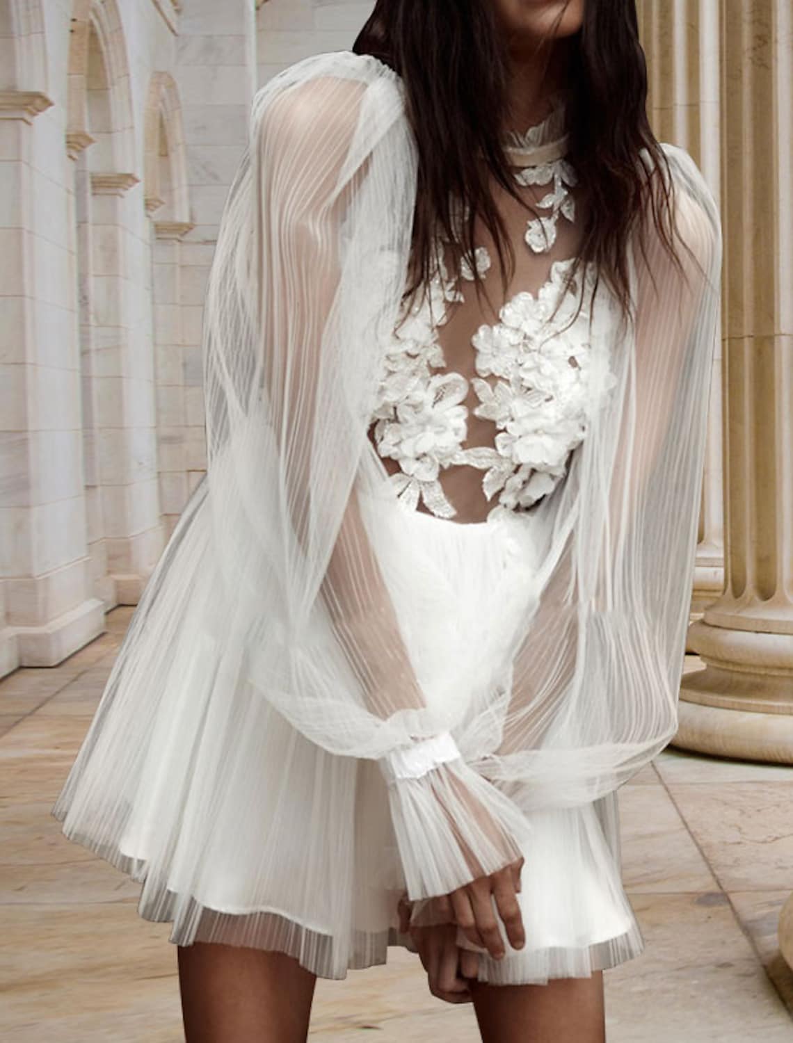 Sexy Wedding Dress 2023 Short A-Line Princess Long Sleeve High Neck Lace Flowers Bride Party Gowns Bridal Shower Robe De Mariage Boho