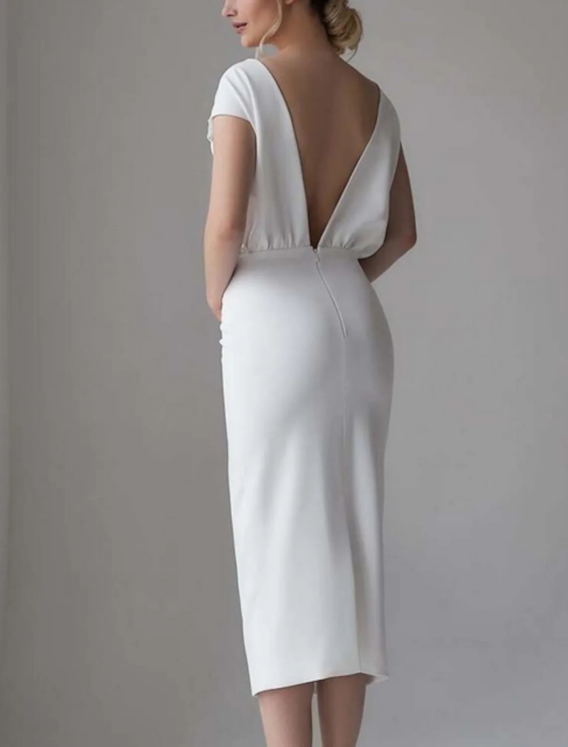 Simple Wedding Dress 2023 Tea Length Short Sleeve Satin Jewel Neck Bride Party Gowns Bridal Shower Robe De Mariage Boho