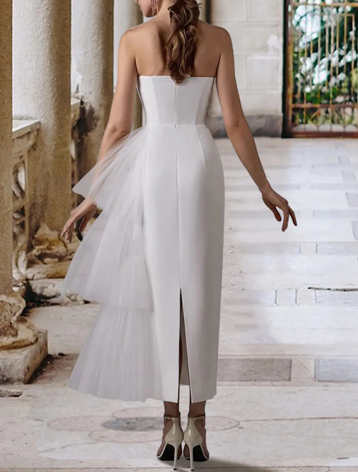 Simple Wedding Dress 2023 Tea Length Sweetheart Satin Cascading Ruffles Bride Party Gowns Bridal Shower Robe De Mariage New