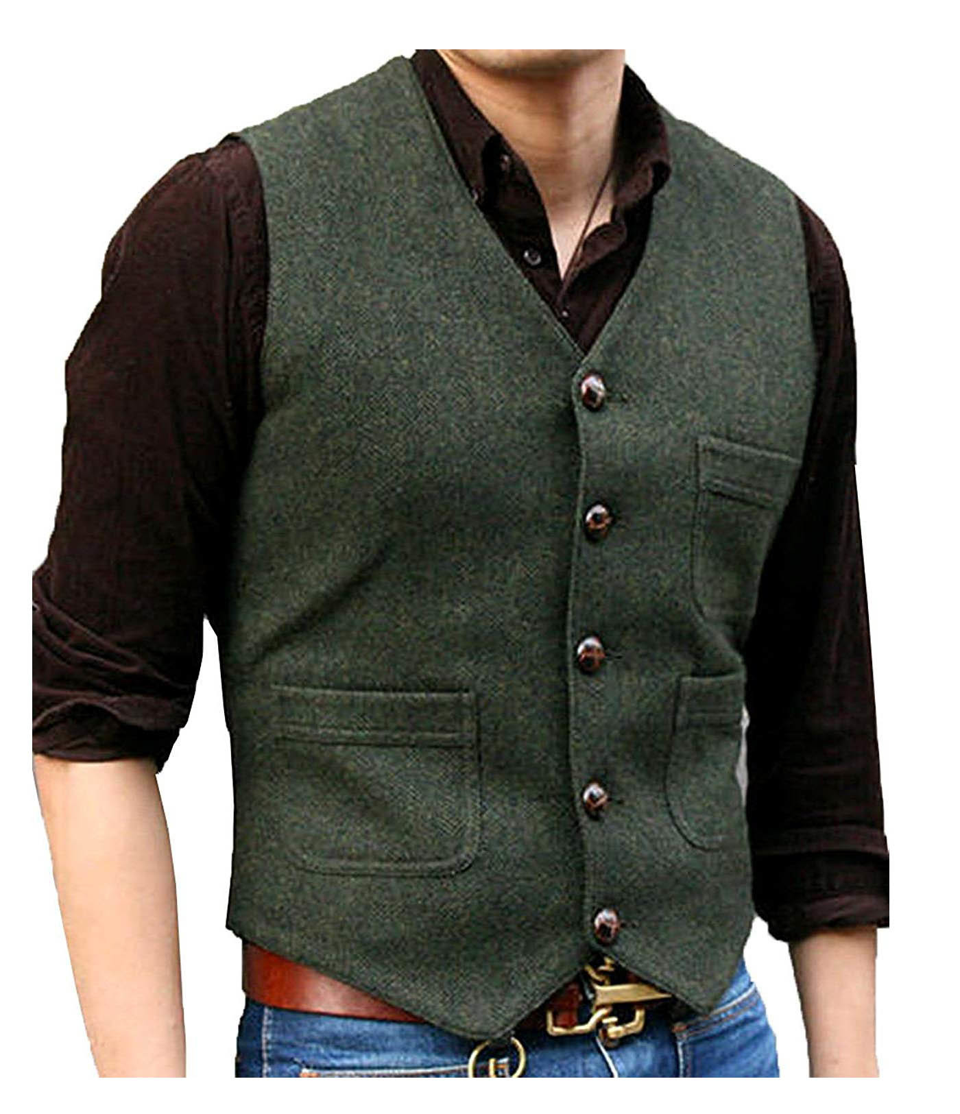 Men's Vests Classic Mens Vests Tweed Suit Business Vest Punk Waistcoat Jacket Brown Black Victorian Style Groomman Clothing For Wedding Man 23031