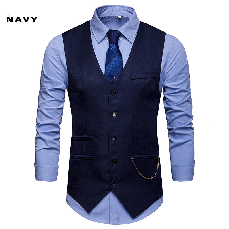 Men's Vests High Quality Men Suit Vest Waistcoat Chain Business Slim Groom Groomsman Wedding Men's Dress Blazer Vests Formal Party V05 23031