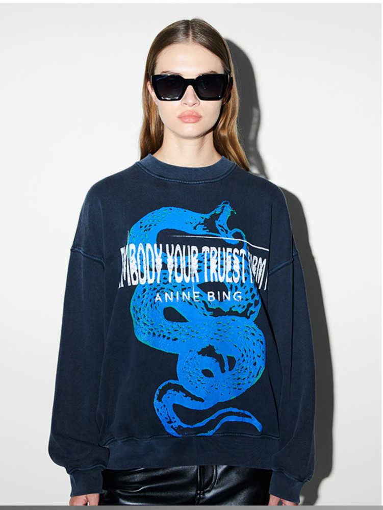 AB BING 23ss Designer Sweatshirt Pullover Jumper Women Black Loose Long Sleeve Snake Print Top
