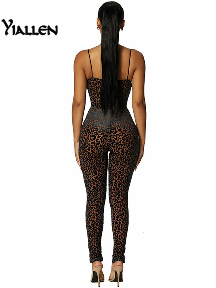Women's Jumpsuits Rompers Yiallen Autumn Fashion Leopard Print Sexy V Neck Skinny Jumpsuits Women Sleeveless Backless Workout Female Rompers Acti