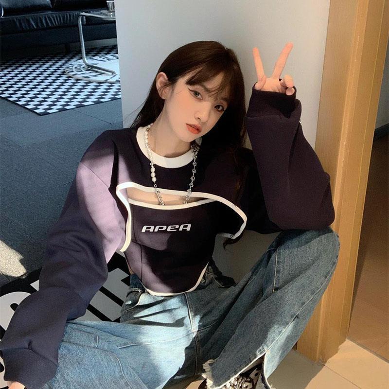 Women's Hoodies Sweatshirts HOUZHOU Vintage Kpop Hoodie Y2k Streetwear Pullover Aesthetic Korean Fashion Cropped Sweatshirt Female Harajuku Hippi