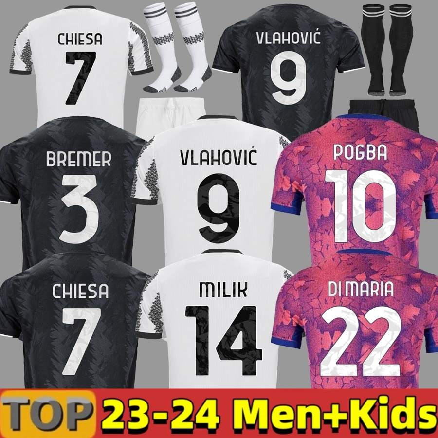 

2023 2024 Juventus VLAHOVIC CHIESA MILIK soccer jerseys 2022 23 24 POGBA men kids kit set BONUCCI football t shirts MCKENNIE DI MARIA uniform socks KAIO JORGE ARTHUR, 22 23 third aldult serie a