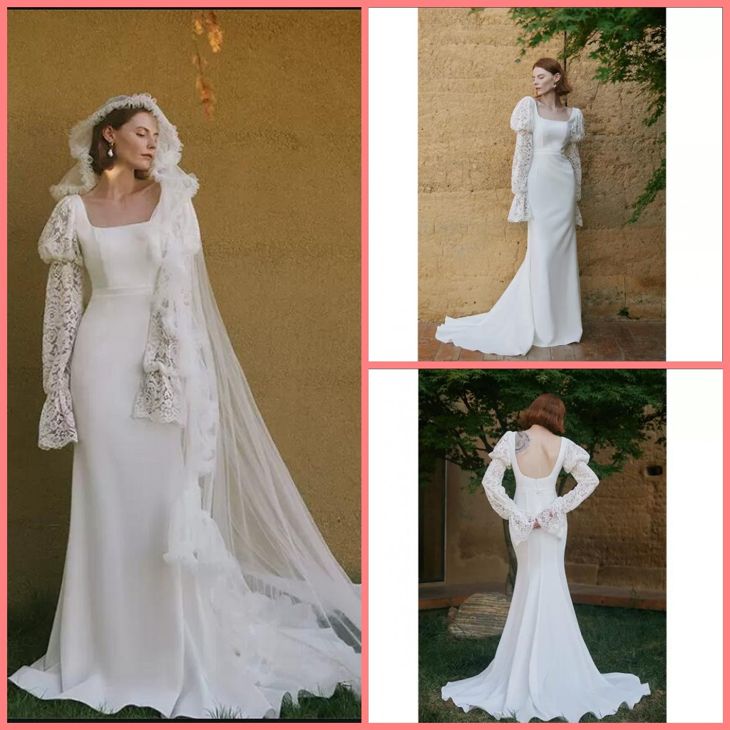 2023 new arrival white lace satin mermaid wedding dress long sleeve open back sexy summer beach bridal gowns court train long scoop neckline bride dresses
2023 new arrival white lace satin mermaid wedding dress long sleeve open back sexy summer beach bridal gowns court train long scoop neckline bride dresses