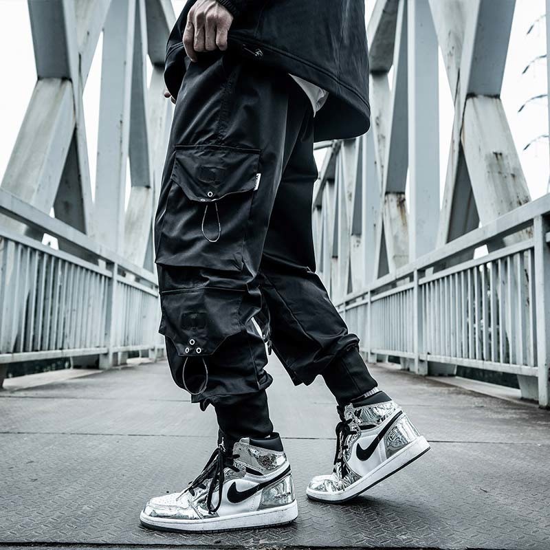 Men's Pants HOUZHOU Black Cargo Joggers Hip Hop Techwear Hippie Trousers for Streetwear Plus Size Pockets Oversize 230311