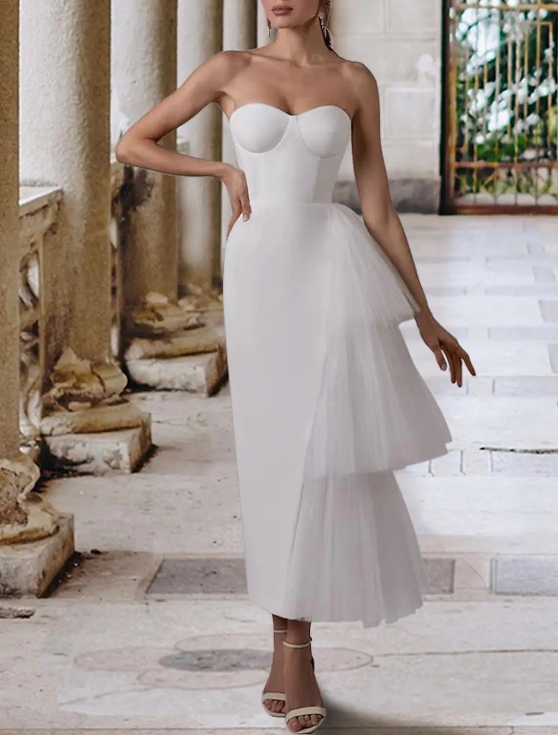 Simple Wedding Dress 2023 Tea Length Sweetheart Satin Cascading Ruffles Bride Party Gowns Bridal Shower Robe De Mariage New