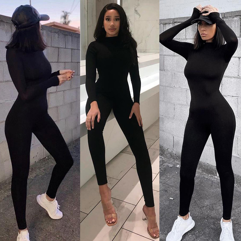 Women's Jumpsuits Rompers Spring Women Sexy Jumpsuit Streetwear Long Sleeve Bodycon Solid Sport Fitness Jumpsuits Romper Overalls For Women Body 