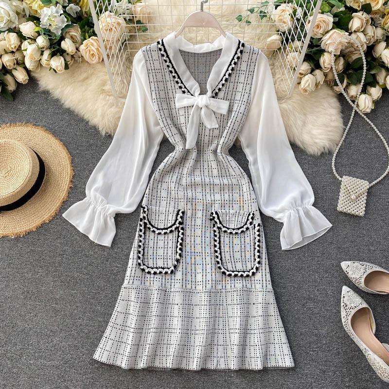 Party Dresses Korean Streetwear Elegant Woman Chess Nightgown Autumn 2023 Bow Trimmed Chiffon Fitted With Knitted Or Crocheted, Black
Party Dresses Korean Streetwear Elegant Woman Chess Nightgown Autumn 2023 Bow Trimmed Chiffon Fitted With Knitted Or Crocheted, Black