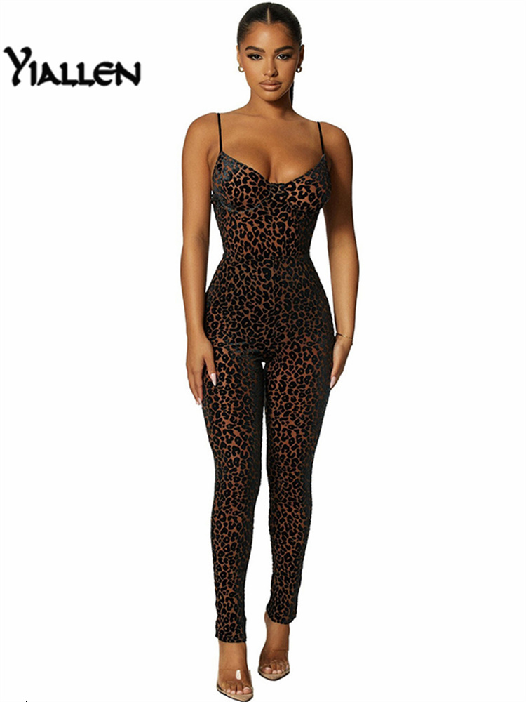 Women's Jumpsuits Rompers Yiallen Autumn Fashion Leopard Print Sexy V Neck Skinny Jumpsuits Women Sleeveless Backless Workout Female Rompers Acti