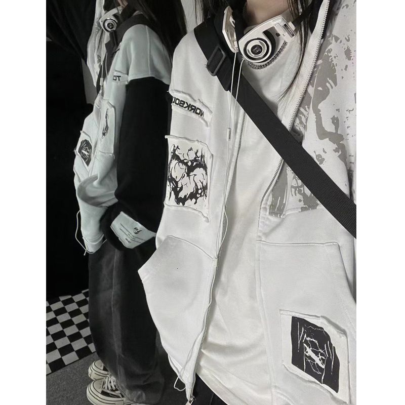 Women's Hoodies Sweatshirts Deeptown Gothic Zip Up Streetwear Women Grunge Oversized Sweatshirt Vintage Coat Korean Fashion Autumn Thin Clothes G