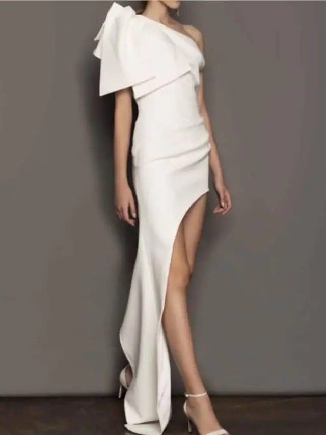 Sexy Wedding Dress 2023 Sleeveless One Shoulder Asymmetrical Satin With Bow Bride Party Gowns Robe De Mariage Boho