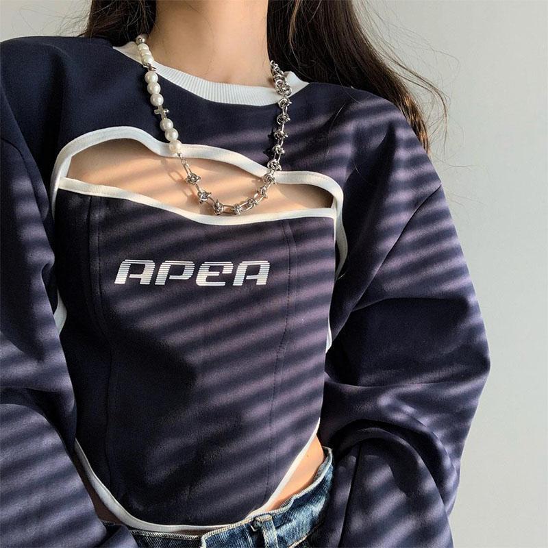 Women's Hoodies Sweatshirts HOUZHOU Vintage Kpop Hoodie Y2k Streetwear Pullover Aesthetic Korean Fashion Cropped Sweatshirt Female Harajuku Hippi