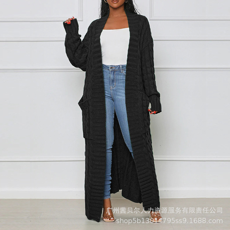 Women's Knits Tees Open Front Cable Knit Longline Cardigan Women Long Sleeve Loose Fashion Casual Knitwear Solid Color 230311