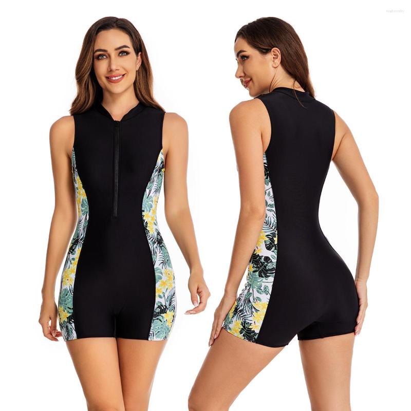 Women' Swimwear Sleeveless Rash Guard Women Printing One Piece Swimsuit Sports Style Zipper Bathing Suits Patchwork Surfing Pad, A1 
Women' Swimwear Sleeveless Rash Guard Women Printing One Piece Swimsuit Sports Style Zipper Bathing Suits Patchwork Surfing Pad, A1