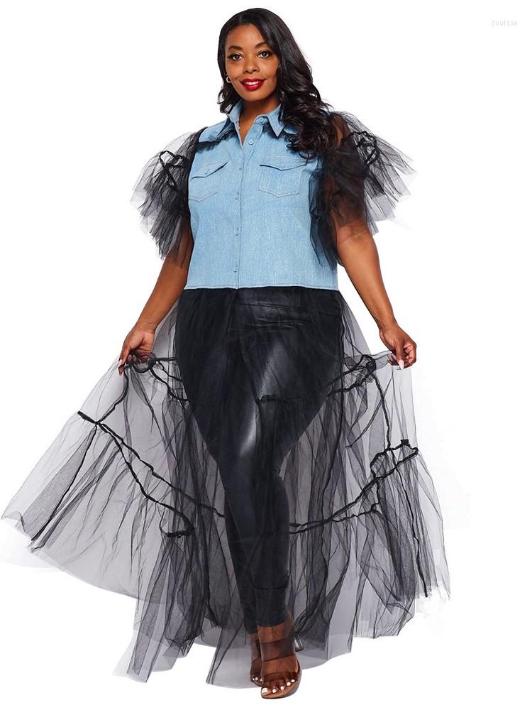 Ethnic Clothing Long Mesh African Dress For Women Africa Robes Fashion Shirt Collar Denim Gauze Patchwork Irregular Vestidos Africanos
Ethnic Clothing Long Mesh African Dress For Women Africa Robes Fashion Shirt Collar Denim Gauze Patchwork Irregular Vestidos Africanos