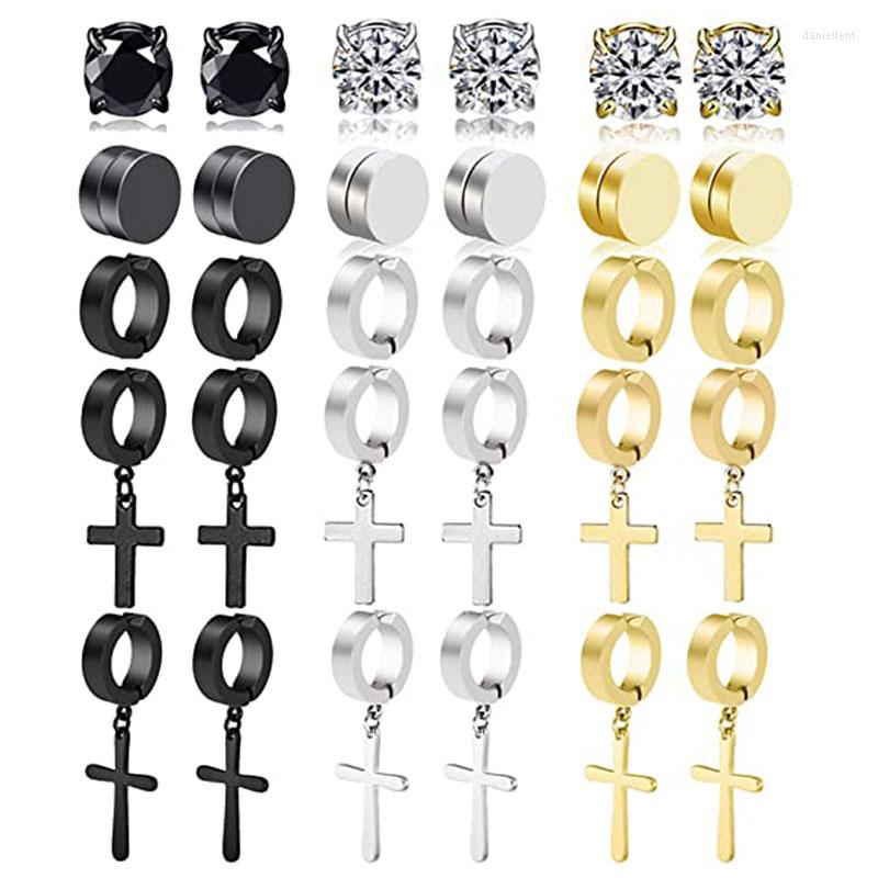 

Backs Earrings 15 Pairs CZ Stainless Steel Non Pierced Magnetic Stud For Men Cool Dangle Huggie Hinged Earring Set