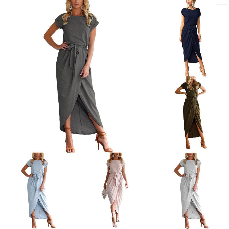 Casual Dresses Women Solid Color Dress With Waistband Ladies Round Collar Short Sleeve Irregular Hem Fashion Sexy Lace Up Slits, Army green
Casual Dresses Women Solid Color Dress With Waistband Ladies Round Collar Short Sleeve Irregular Hem Fashion Sexy Lace Up Slits, Army green