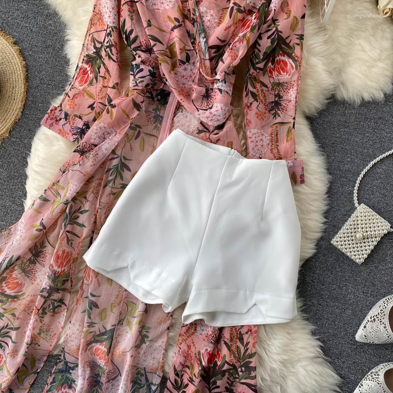 Women' Tracksuits ZCWXM Spring Women Printed Two Piece Set Long Sleeve Summer V Neck Asymmetrical Chiffon Shirt White Shorts Casual Ladies, Pink
Women' Tracksuits ZCWXM Spring Women Printed Two Piece Set Long Sleeve Summer V Neck Asymmetrical Chiffon Shirt White Shorts Casual Ladies, Pink