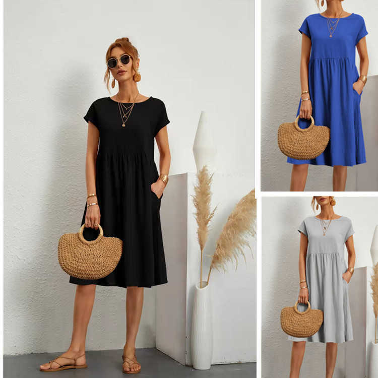 2023 Fashion Summer OL Temperament Women's Cotton Hemp Round Neck A-line Dress, White
2023 Fashion Summer OL Temperament Women's Cotton Hemp Round Neck A-line Dress, White