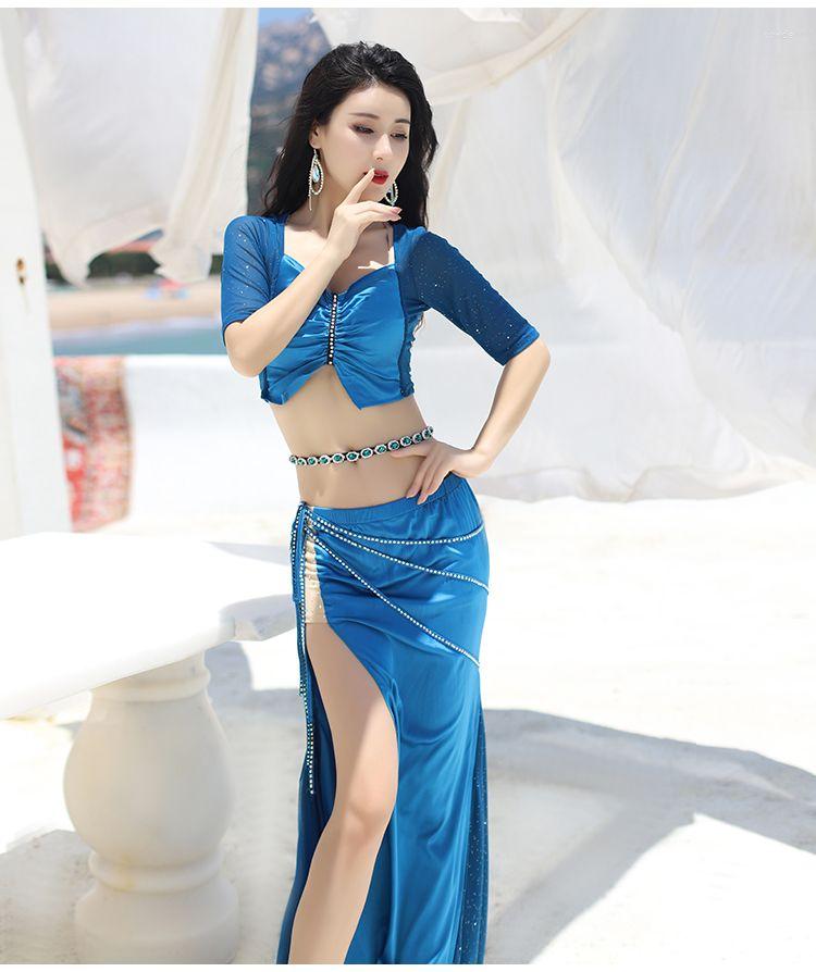 Stage Wear Adult Female Belly Dance Clothes Mid-sleeved Top With Slit Skirt Practice Suit For Women Performance E22264, Royal blue
Stage Wear Adult Female Belly Dance Clothes Mid-sleeved Top With Slit Skirt Practice Suit For Women Performance E22264, Royal blue
