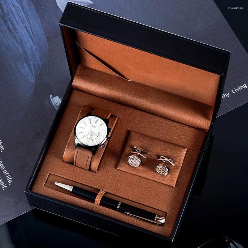 Wristwatches Man Watch Gift Set With High Quality Box Luxury Quartz WristWatch Men's Calendar Clock Cufflinks Signing Pen Watches For, Brown set
Wristwatches Man Watch Gift Set With High Quality Box Luxury Quartz WristWatch Men's Calendar Clock Cufflinks Signing Pen Watches For, Brown set