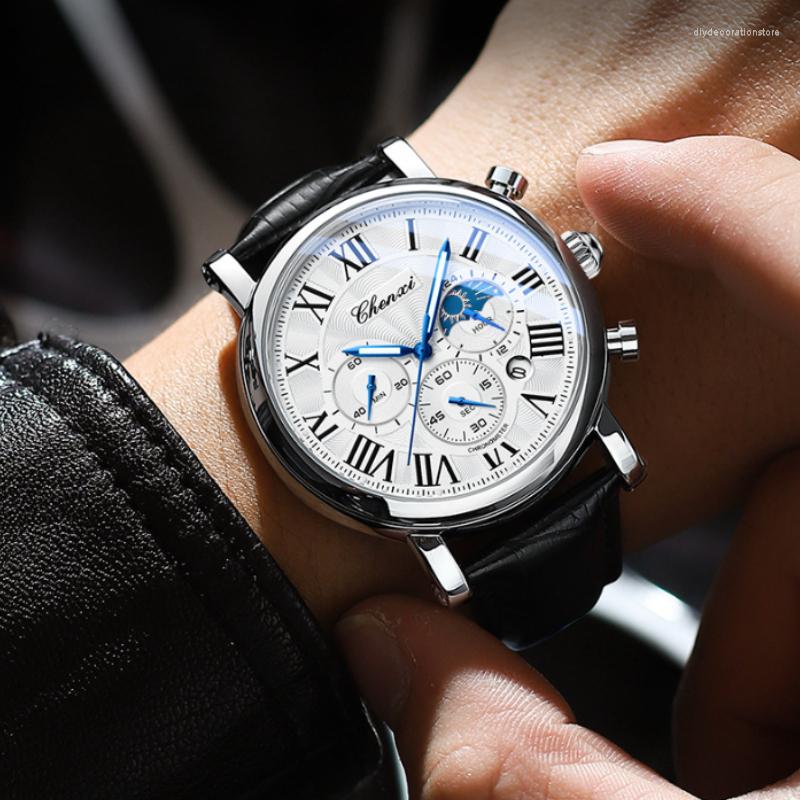 Wristwatches Fashion Casual Multifunctional Chronograph Complete Calendar Moon Phase Mens Warches Buckle Leather Auto Date Luminous Hands, Black rose black
Wristwatches Fashion Casual Multifunctional Chronograph Complete Calendar Moon Phase Mens Warches Buckle Leather Auto Date Luminous Hands, Black rose black