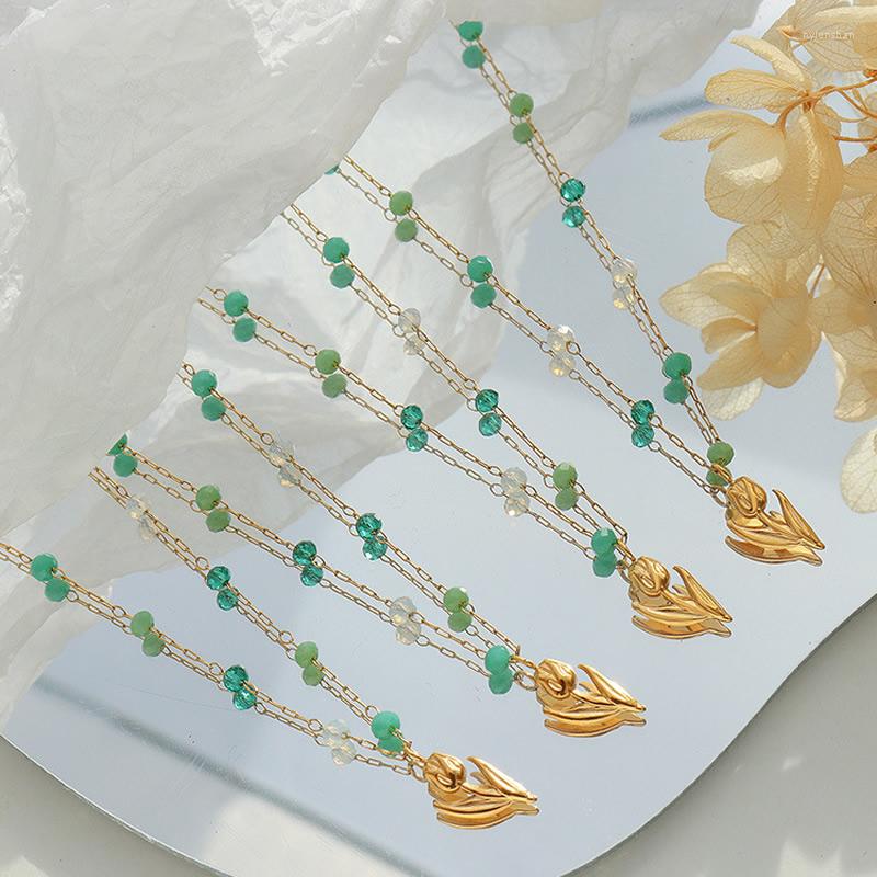 Pendant Necklaces Waterproof Tulip Flower Golden Stainless Steel Necklace Choker For Women Green Crystal Stone Bead Chain Tiny
Pendant Necklaces Waterproof Tulip Flower Golden Stainless Steel Necklace Choker For Women Green Crystal Stone Bead Chain Tiny