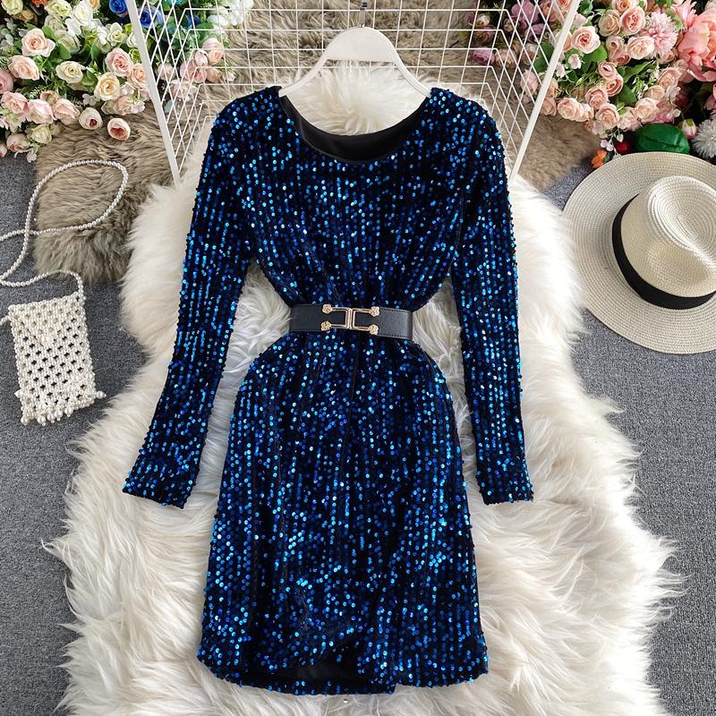 Casual Dresses Sparkling Sequin Dress Women O-neck Long-sleeved Thin Tight Slim Sexy Short For Vestidos De Mujer Zm3043, Blue
Casual Dresses Sparkling Sequin Dress Women O-neck Long-sleeved Thin Tight Slim Sexy Short For Vestidos De Mujer Zm3043, Blue